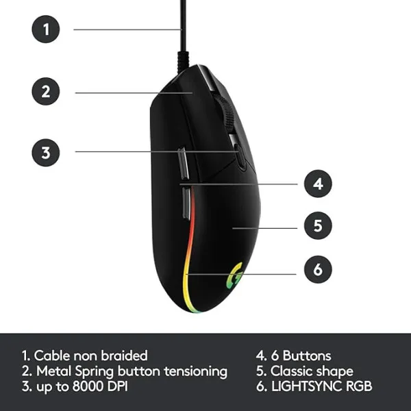 Miš žični gaming Logitech G102 Lightsync crni 910-005823