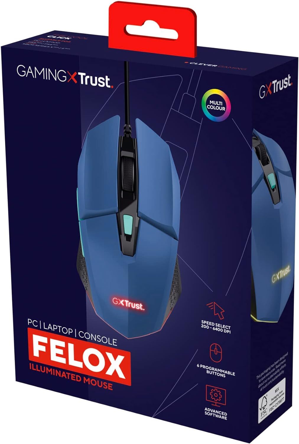 Miš TRUST GXT109B FELOX gaming/plava